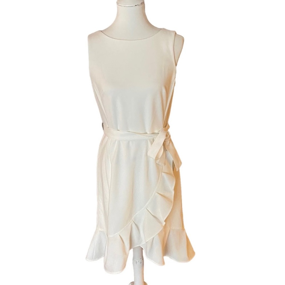 NWT Calvin Klein cream ivory sleeveless ruffle tie dress size 6